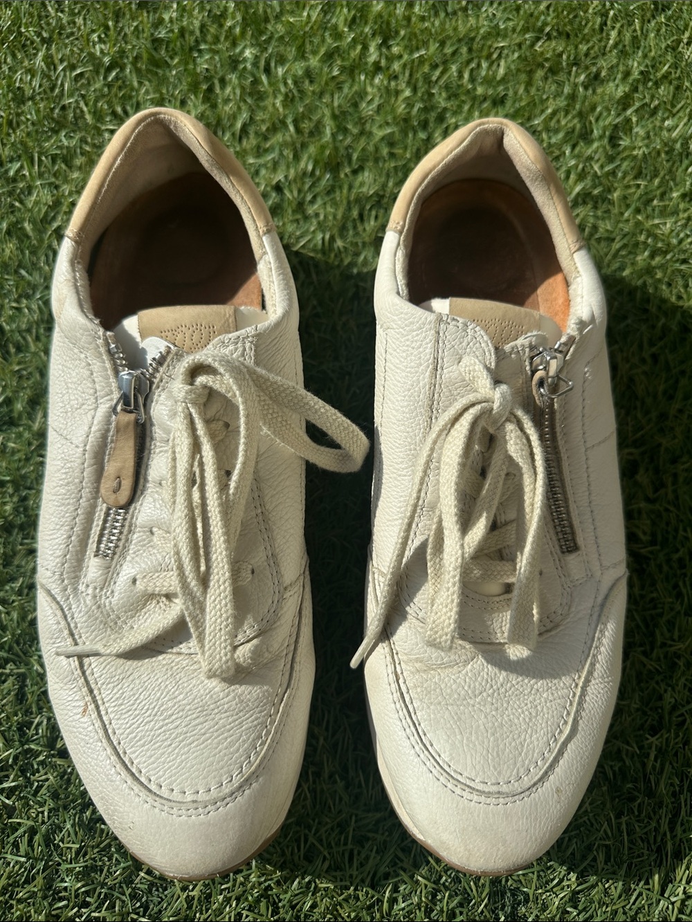 Paul Green Women’s Lace-Up Sneakers in Off-White and Tan